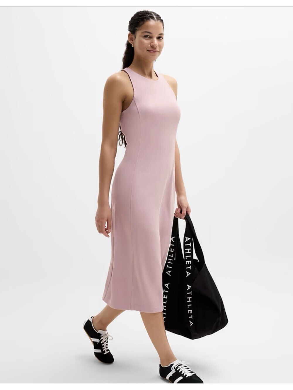 Athleta Seasoft rib midi tank dress- medium- blush- nwt